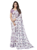Satrani Womens Floral Printed Chiffon Saree (2141ST712_White, Light Purple)