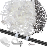 Hicarer 100 Pack R-Type Clip Cable Fastener Wire Clamp Nylon Screw Mounting Electrical Grip Clips with 100 Pack Screws for Wire