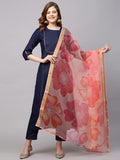 Anni Designer Women'S Cotton Blend Kurta With Pant & Dupatta (Jhony_Blue_Xxx-Large),Blue,3XL,Cotton Blend,Regular,Dupatta
