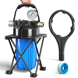 6-Layer RV Water Filter with Stand and Pressure Gauge, 3/4 GHT Metal Threads Inline Water Filter, Removes Sediments, Chlorine, V