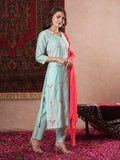 Anni Designer Women'S Rayon Blend Embroidered Straight Kurta With Pant & Dupatta (Baad Green-Vks07_L_Green_Large),Green,L,,,