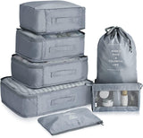 Polyester 7 Set Travel Organizer Bag 3 Packing Cubes + 3 Pouches + 1 Toiletry Organizer Bag (Gray)
