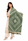 Manra WomenS Wool Blend Geometric Pattern Winter Stole With PomPom Tassels |Green | Free Size