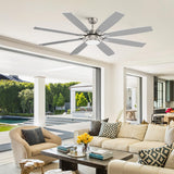 72 Inch Large Ceiling Fans with Lights and Remote Control, Modern Nickel Ceiling Fan with Quiet Reversible DC Motor, Timer, 6 Sp