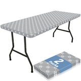 misaya 2 Pack Rectangle Vinyl Table Cloth, Elastic Fitted Tablecloth with Flannel Backing, Waterproof Table Cover Fits 6 Foot Fo