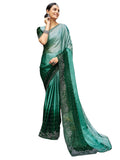 Satrani Womens Pure Georgette Saree (3430S279N_Dark Light Green)