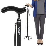 Vive Carbon Fiber Walking Quad Cane with Pivot Base - Weighs Only 11 oz - Self Balancing Lightweight Stick for Women, Men - Non-