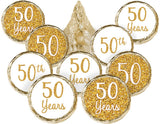 Gold 50th Anniversary Chocolate Kisses Party Favor Stickers - 180 Stickers, 50th Wedding or Business Anniversary Decorations