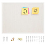 OWLKELA 17x23 inch Linen Cork Board, White Frame, with 20 Pushpins, Bulletin Board with Linen, Ideal for School, Home & Office