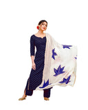Anni Designer Women'S Rayon Straight Raspberry Handpainted Kurta With Palazzos & Dupatta (Rayon Sty Blue_L_Blue_Large),Blue,L