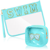 2 Pcs Swim Bag Cosmetic Makeup Bag with Chenille Letter Patch,with Handles PVC Waterproof Clear Makeup Bag,Portable Toiletry Sto