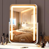 Lighted Makeup Mirror with Lights,Dimmable Touch Control Vanity Mirror for Desk/Bedroom,10X Magnifier & 360 Rotation,3 Color Mod