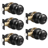 GOBEKOR 5 Pack Matte Black Privacy Door Knobs Stainless Steel Keyless Interior Door Knob with Lock Bedroom Bathroom Round Door K