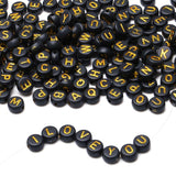 LAIDANLA 1500PCS Acrylic Letter Beads Alphabet Gold Letters Black Round Bead 7 4mm for Jewelry Bracelets Necklaces Key Chains M