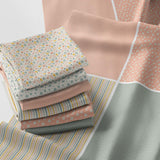 Patchwork Fabric Panel 100x155 cm, 100% Cotton Satin, 6 Coordinated Pastel Floral & Dot Patterns, Soft Peach Green Quilting & Se