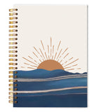 Welshower Boho Abstract Sun Spiral Notebook Journal, Minimalist Blue Orange Sunrise Sunset Notebook, Boho Office Supplies, Retro