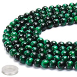 70PCS Natural 8MM Healing Gemstone, Green Tigers Eye Energy Stone Round Loose Beads, Semi-Precious Crystal Beads with Free Elast