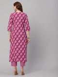 Anni Designer Women'S Cotton Blend Printed Straight Kurta With Pant (Tobi Purple_Xxl_Purple_Xx-Large),Purple,2XL,Cotton Blend,Regular,Kurta