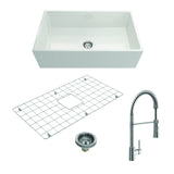 BOCCHI Contempo Apron Front Fireclay 33 in. Single Bowl Kitchen Sink in White with Chrome Faucet