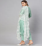 Anni Designer Women'S Ruby Cotton Straight Embroidery Kurti With Pant & Dupatta Set (White-Show Light Green_Xl Light Green_X-Large),Light Green,XL,Cotton Blend,Straight,Kurta, Scarf