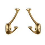 ZAUYX 2 Pack Antique Brass Hooks Decorative Heavy Duty Solid Large Coat Hooks for Towel Hanging Coats Robe Wall Mounted Towel Ba
