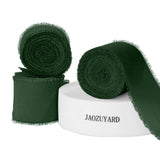 JaoZuyard Dark Green Ribbon 1-1/2 Inch x 3 Rolls Total 21 Yards Green Handmade Fringe Chiffon Silk Ribbon for Wrapping Christmas