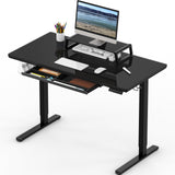 SHW 47-Inch Glass Electric Height Adjustable Desk with Monitor Riser and Drawer, Black