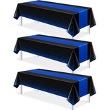 MASHAN 3Pcs Black and Blue Tablecloth Party Decorations,Plastic Black Table Cloth Printed Blue Table Runner Disposable Rectangle