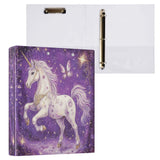 Dream Unicorn Butterfly Round Ring Binders 1.5 Inch Purple Horse Fairy Tale Style 3 Ring Clipboard Binder for Office School Work