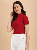 Wedani Women'S Casual Solid Top With Short Sleeves Western Top (Medium Maroon),Maroon,M,Polyester,Regular,