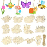 Catephe Unfinished Wood Crafts, 36 Pcs Wooden Crafts to Paint, 12 Styles Blank Wooden Spring Ornaments to Paint, Butterfly Drago