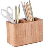 HOMEDANT Wooden Pen & Pencil Holder for Desk, Dual Cup Stationery Organizer Stand for Office Table Accessories, Solid Oak Wood D