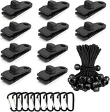 Langaelex 30-Piece Heavy Duty Camping Kit - Tarp Clips, Bungee Cords & Carabiners for Outdoor, Caravan, Tent Accessories (10 Cli