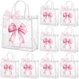 Wesnoy 24 Pcs Pink Bow Clear PVC Gift Bags with Handles Coquette Bowknot Party Favor Candy Treat Tote Bags for Birthday Party (B