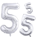GOER Silver Foil Balloons Number 5,Huge Number Balloons for 5th 55th Birthday Party Supplies Anniversary Decorations(3 pcs,42 in