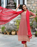 Gosriki Women'S Cotton Blend Floral Printed Straight Kurta With Pants & Dupatta (Dumas-Pink_Xl-Gs_Pink_X-Large),Pink,,B0BPJR4YH3