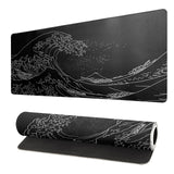 Japanese Gaming Mouse Pad Abstract Black Mouse Pad 31.5x11.8 Inch Black Sea Wave Texture Non-Slip Rubber Base Large Ocean Mousep
