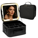 BeautyOnBoard Makeup Bag with LED Mirror, PU Leather Makeup Case - 3 Adjustable Brightness Levels, Lighted Cosmetic Case with Mi