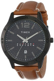 Timex Analog Watch For Man With Black Round Dial & Tan Leather Strap Band Water Resistant Men'S Wrist Watches - Tw000U934