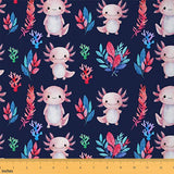 Erosebridal Axolotl Fabric By The Yard, Kawaii Pink Salamander Quilt Fabric By The Yard, Seaweed Marine Life Upholstery Fabric,