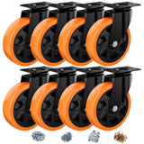 ASHGOOB 5 Inch Caster Wheels, Casters Set of 8 Heavy Duty, Orange Polyurethane (PU) Casters, Industrial Swivel Top Plate Castor