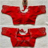 Pujia Mills Women'S Silk Embroidery Sequence Work Half Sleeve Readymade Blouse (Red, 34)