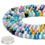 70PCS Natural 8MM Healing Gemstone, Synthetic Cats Eye Energy Stone Round Loose Beads, Semi-Precious Crystal Beads with Free Ela