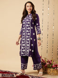 Anni Designer Women'S Cotton Blend Straight Chikankari Embroidered Kurta With Palazzo Set (Lko Purple-Nw_Xl_Purple_X-Large),Purple,XL,Cotton Blend,Regular,
