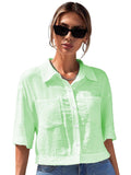 Toplot V-Collar Solid Crop Shirt For Women With Half Sleeves (Crop-Shirt-5183-Pista-L),Pista,,B0D5VC6FCP