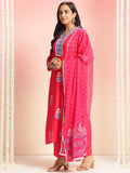 Anni Designer Women'S Rayon Viscose Printed Straight Kurta With Pant & Dupatta (Belagavi Pink-Vks05_Xl_Pink_X-Large),Pink,XL,Rayon,Regular,