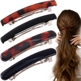STSTR 4PCS French Barrette Hair Clips for Women, 2 Styles Small Tortoise Shell Hair Clip, Curved Glossy/Frosted Thin Hair Flat H