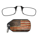 ThinOptics Keychain Readers Rectangular Reading Glasses, Printed Flag Case/Black Frames, 44 mm + 2