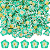SUNNYCLUE 100Pcs Plumeria Flower Bead Clay Floral Beads Bulk 1.5 x 0.8cm Green Summer Hawaiian Themed 3D Flowers Flat Back Loose