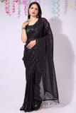 Shiv Textiles Womens Georgette Sequence Ready To Wear One Minute Saree For Women With Unstitched Blouse. (Black)